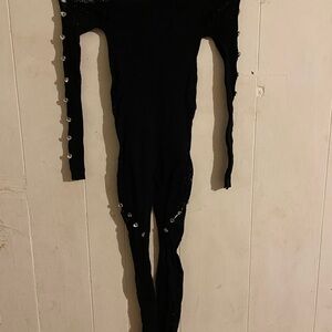 Black Long Sleeve Jumpsuit with Silver Accents